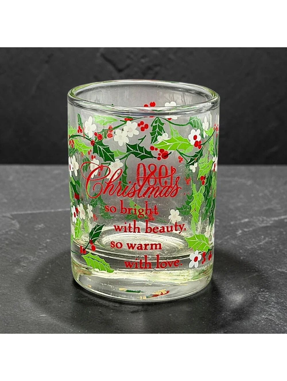 Vtg Christmas Glass Tumblers Set of 2 Snowman Holly 1980 Holiday Glasses 3